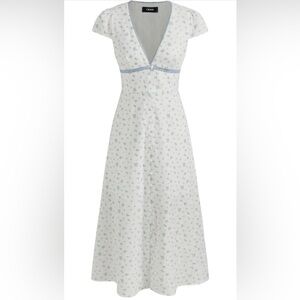 Cider white floral V-neck midi dress Bohemian Western Size Large